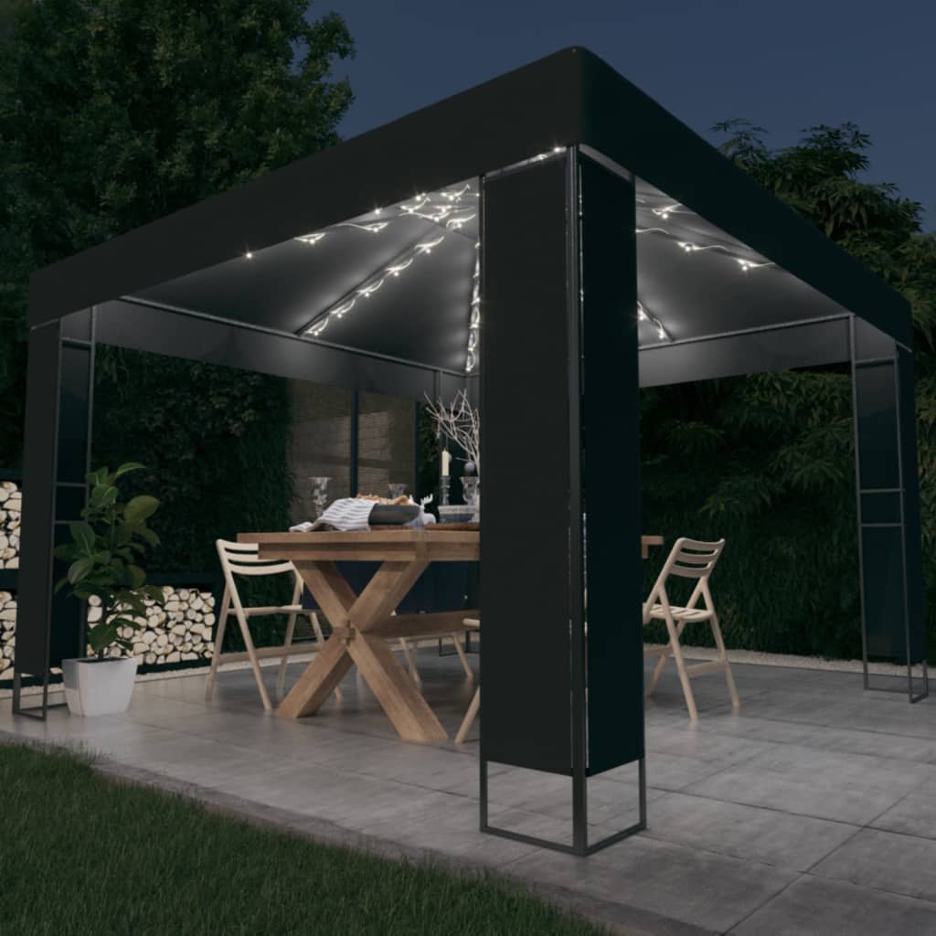 vidaXL Gazebo with Double Roof&LED String Lights 3x3 m Anthracite