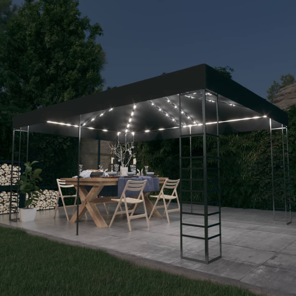 vidaXL Gazebo with LED String Lights 3x4 m Anthracite