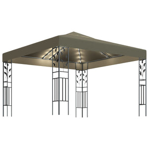 vidaXL Gazebo with LED String Lights 3x3 m Taupe