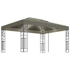 vidaXL Gazebo with Double Roof&LED String Lights 3x4 m Taupe