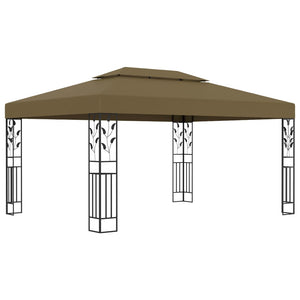 vidaXL Gazebo with Double Roof&LED String Lights 3x4 m Taupe