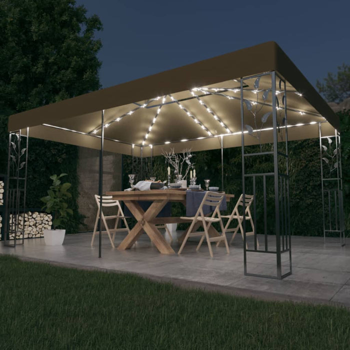 vidaXL Gazebo with Double Roof&LED String Lights 3x4 m Taupe