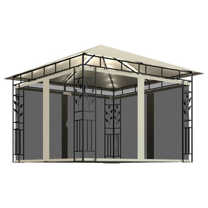 vidaXL Gazebo with Mosquito Net&LED String Lights 3x3x2.73 m Cream