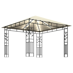 vidaXL Gazebo with Mosquito Net&LED String Lights 3x3x2.73 m Cream