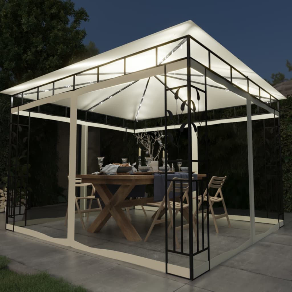 vidaXL Gazebo with Mosquito Net&LED String Lights 3x3x2.73 m Cream