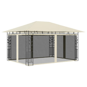 vidaXL Gazebo with Mosquito Net&LED String Lights 4x3x2.73 m Cream