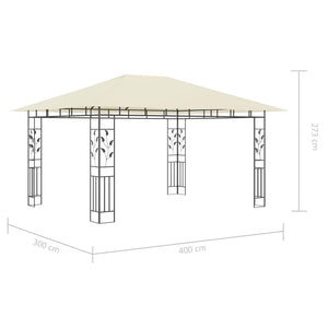 vidaXL Gazebo with Mosquito Net&LED String Lights 4x3x2.73 m Cream