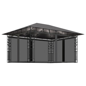 vidaXL Gazebo with Mosquito Net&LED String Lights 4x3x2.73m Anthracite