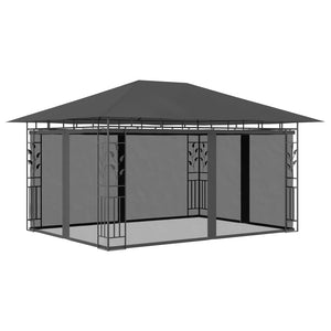 vidaXL Gazebo with Mosquito Net&LED String Lights 4x3x2.73m Anthracite