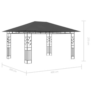 vidaXL Gazebo with Mosquito Net&LED String Lights 4x3x2.73m Anthracite