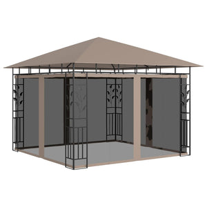 vidaXL Gazebo with Mosquito Net&LED String Lights 3x3x2.73 m Taupe