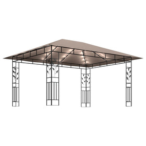 vidaXL Gazebo with Mosquito Net&LED String Lights 4x3x2.73 m Taupe