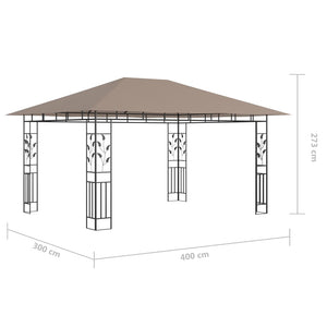 vidaXL Gazebo with Mosquito Net&LED String Lights 4x3x2.73 m Taupe