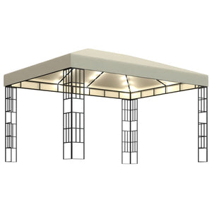 vidaXL Gazebo with LED String Lights 3x4 m Cream