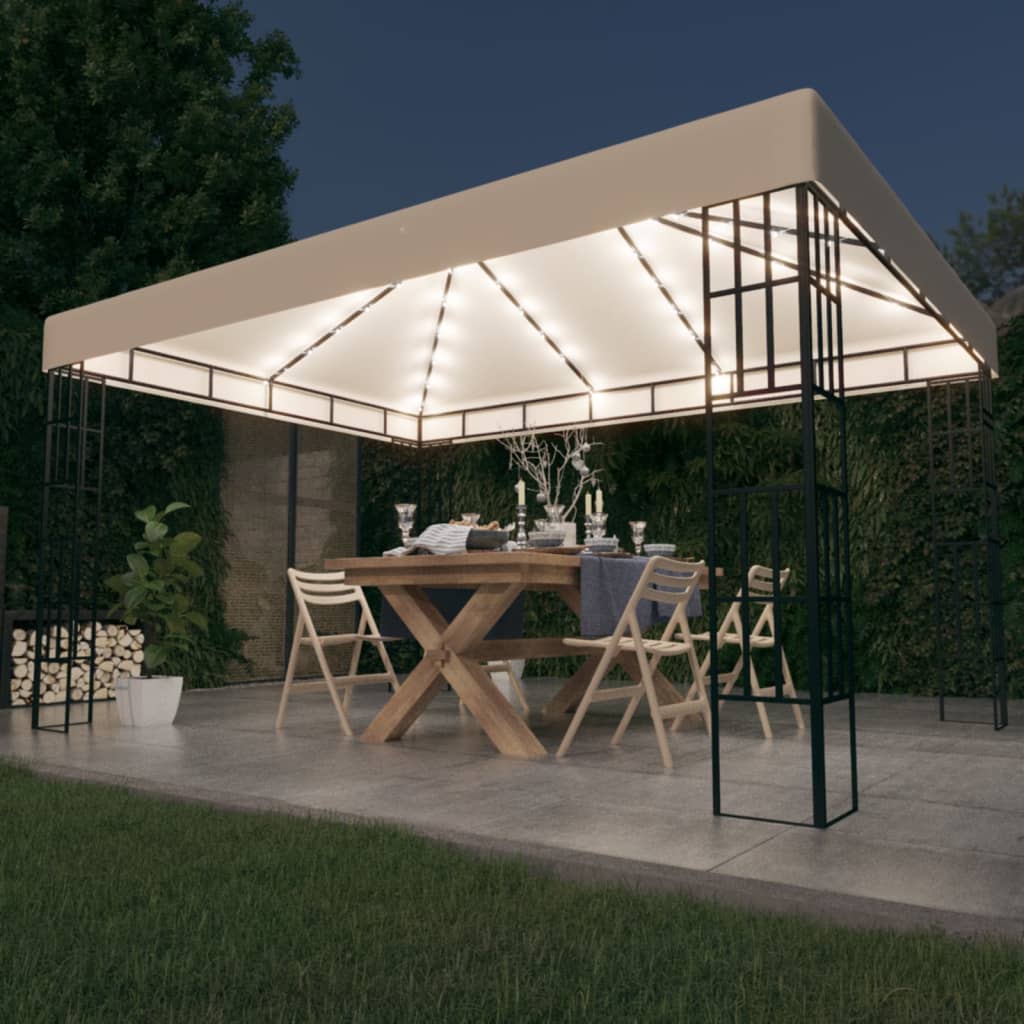 vidaXL Gazebo with LED String Lights 3x4 m Cream