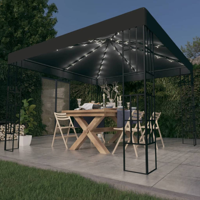 vidaXL Gazebo with LED String Lights 3x3 m Anthracite