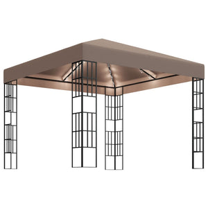 vidaXL Gazebo with LED String Lights 3x3 m Taupe