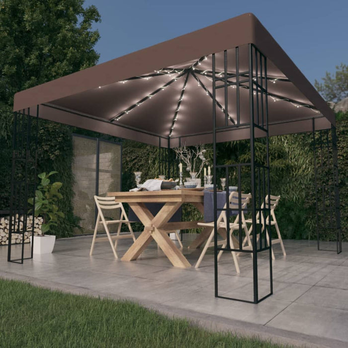 vidaXL Gazebo with LED String Lights 3x3 m Taupe