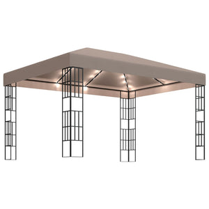 vidaXL Gazebo with LED String Lights 4x3 m Taupe