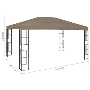 vidaXL Gazebo with LED String Lights 4x3 m Taupe