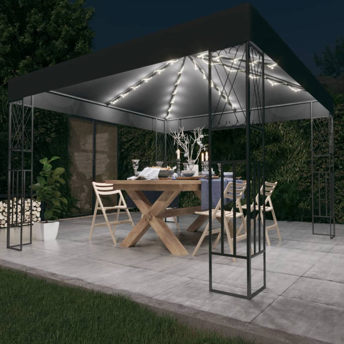 vidaXL Gazebo with LED String Lights 3x3 m Anthracite Fabric