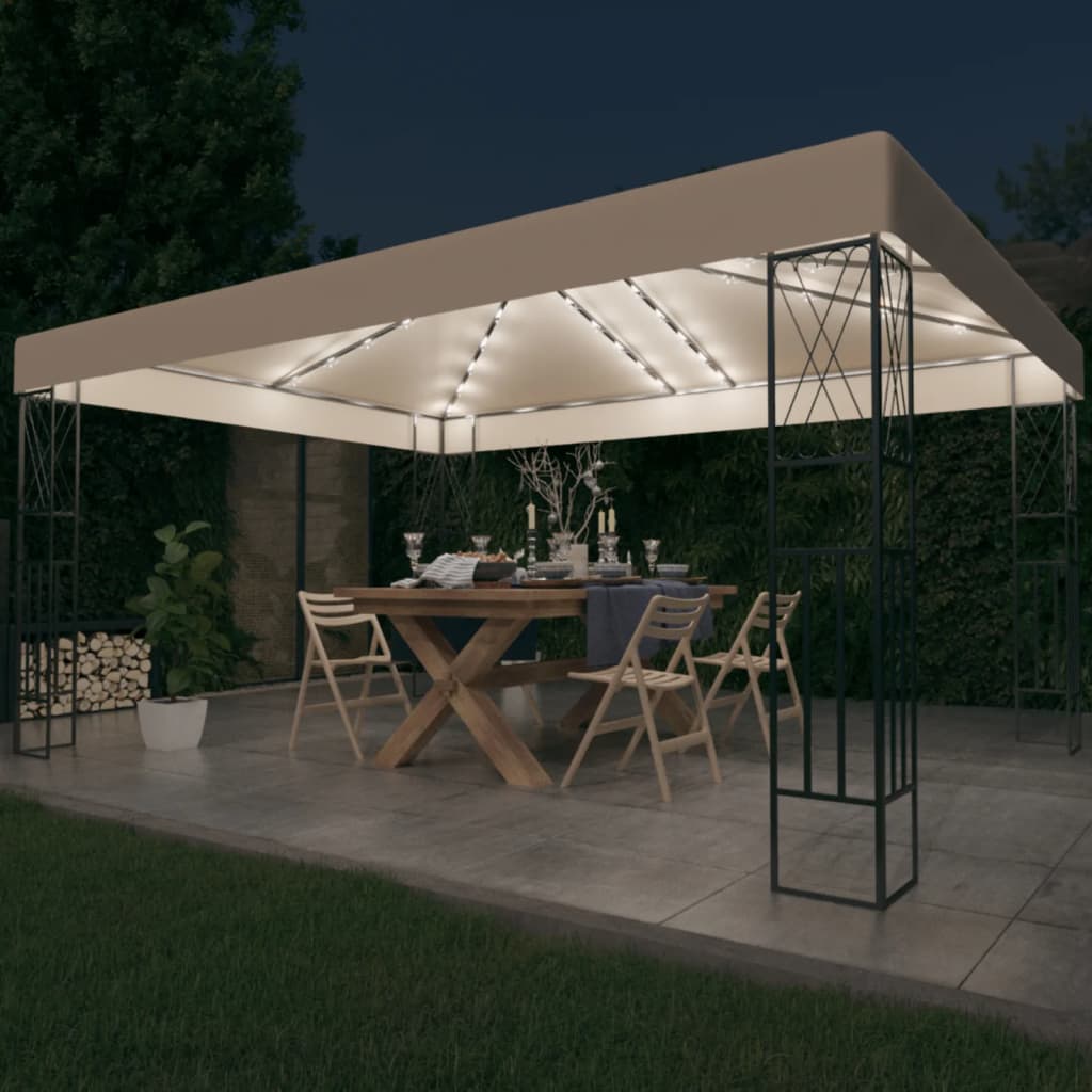 vidaXL Gazebo with LED String Lights 3x4 m Cream Fabric