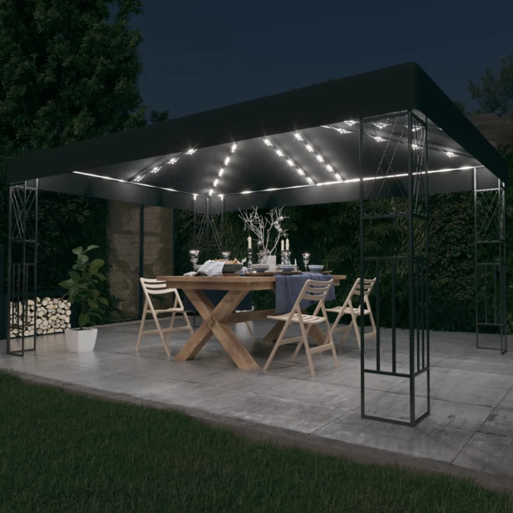 vidaXL Gazebo with LED String Lights 3x4 m Anthracite Fabric