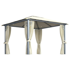 vidaXL Gazebo with Curtain&LED String Lights 3x3 m Cream Aluminium