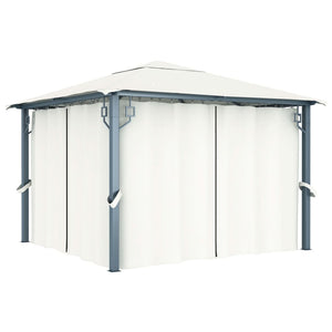 vidaXL Gazebo with Curtain&LED String Lights 3x3 m Cream Aluminium