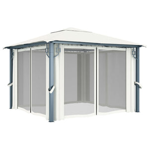 vidaXL Gazebo with Curtain&LED String Lights 3x3 m Cream Aluminium