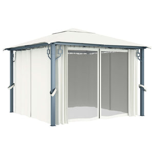 vidaXL Gazebo with Curtain&LED String Lights 3x3 m Cream Aluminium