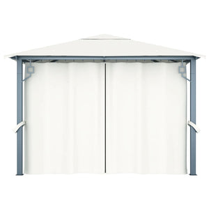 vidaXL Gazebo with Curtain&LED String Lights 3x3 m Cream Aluminium