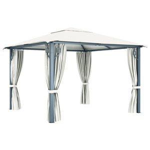 vidaXL Gazebo with Curtain&LED String Lights 3x3 m Cream Aluminium