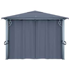 vidaXL Gazebo with Curtain&LED String Lights 4x3 m Anthracite Aluminium