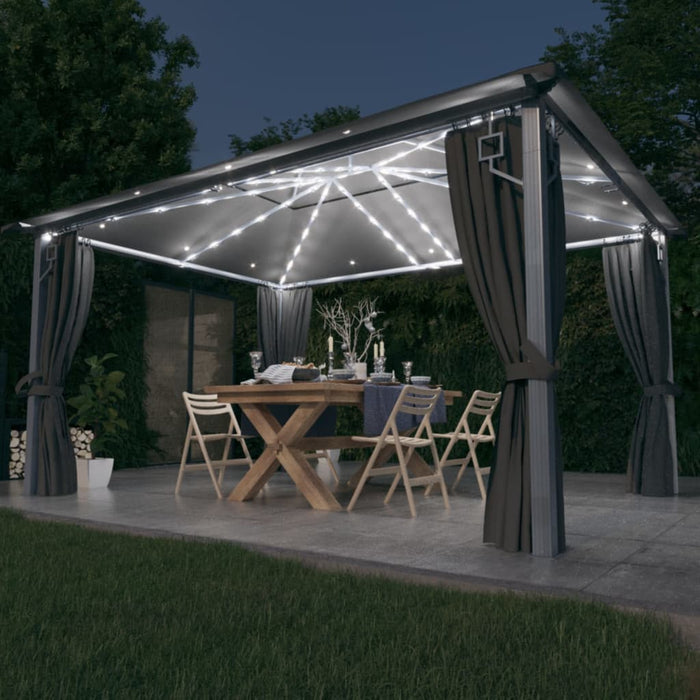 vidaXL Gazebo with Curtain&LED String Lights 4x3 m Anthracite Aluminium