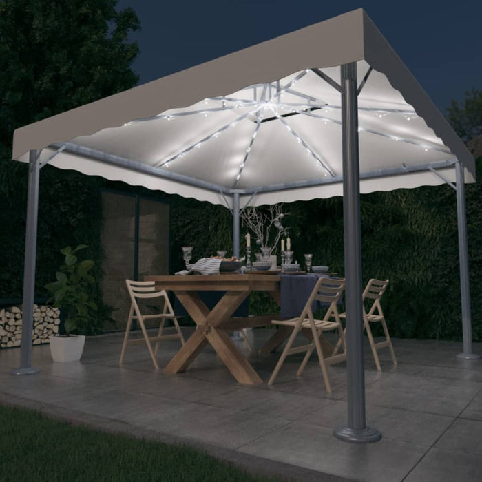 vidaXL Gazebo with LED String Lights 300x300 cm Cream Aluminium