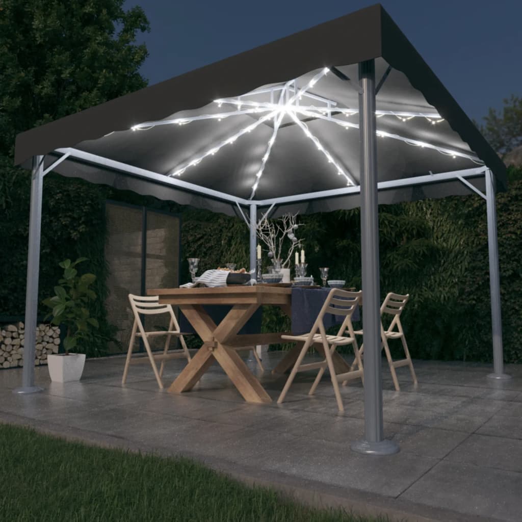 vidaXL Gazebo with LED String Lights 300x300 cm Anthracite Aluminium