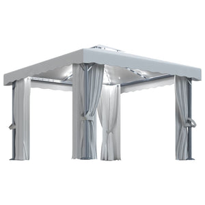 vidaXL Gazebo with Curtain&LED String Lights 3x3 m Cream White