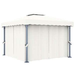 vidaXL Gazebo with Curtain&LED String Lights 3x3 m Cream White