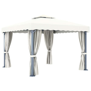 vidaXL Gazebo with Curtain&LED String Lights 3x3 m Cream White