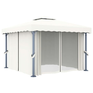 vidaXL Gazebo with Curtain&LED String Lights 3x3 m Cream White