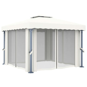 vidaXL Gazebo with Curtain&LED String Lights 3x3 m Cream White