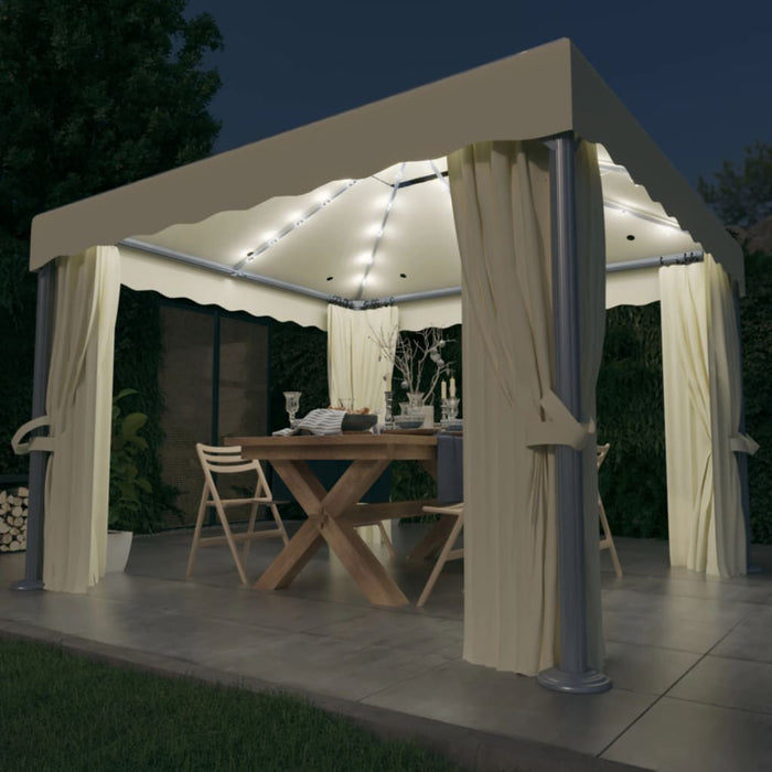 vidaXL Gazebo with Curtain&LED String Lights 3x3 m Cream White