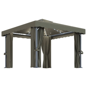 vidaXL Gazebo with Curtain&LED String Lights 3x3 m Taupe