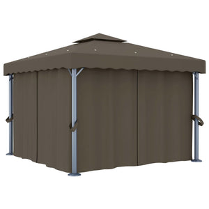 vidaXL Gazebo with Curtain&LED String Lights 3x3 m Taupe