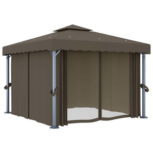 vidaXL Gazebo with Curtain&LED String Lights 3x3 m Taupe