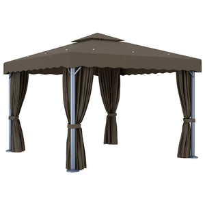 vidaXL Gazebo with Curtain&LED String Lights 3x3 m Taupe