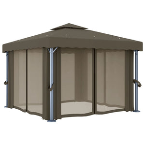 vidaXL Gazebo with Curtain&LED String Lights 3x3 m Taupe