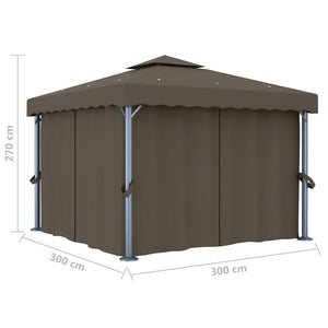 vidaXL Gazebo with Curtain&LED String Lights 3x3 m Taupe