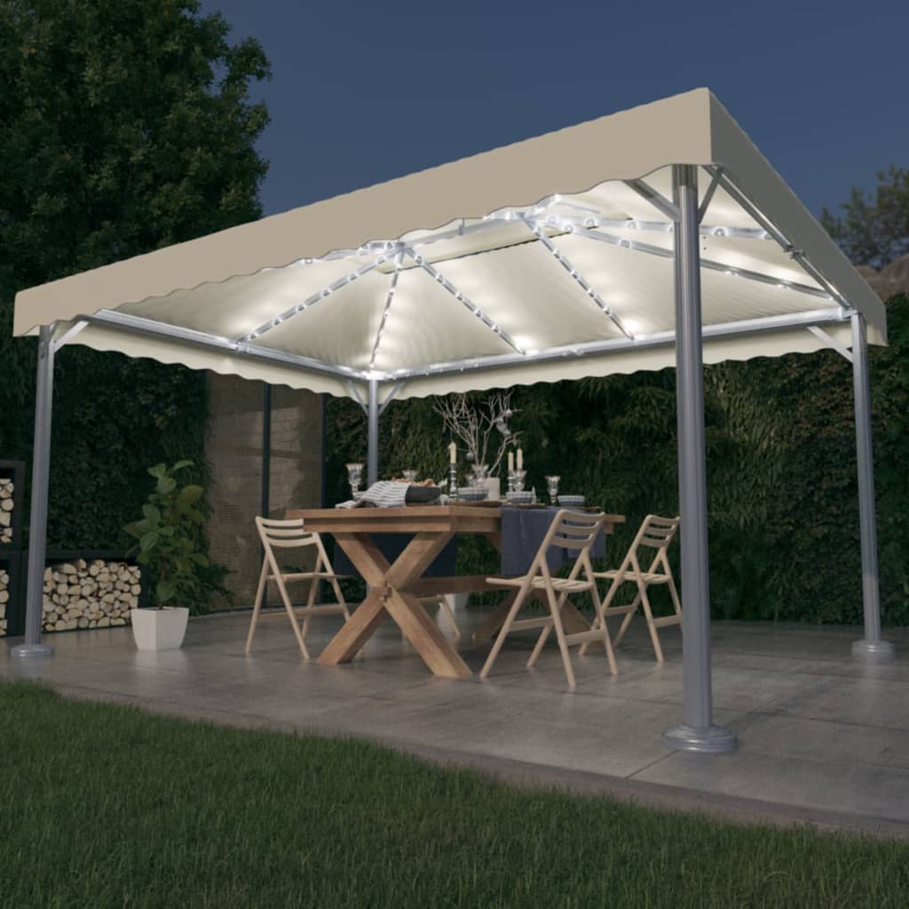 vidaXL Gazebo with LED String Lights 400x300 cm Cream Aluminium